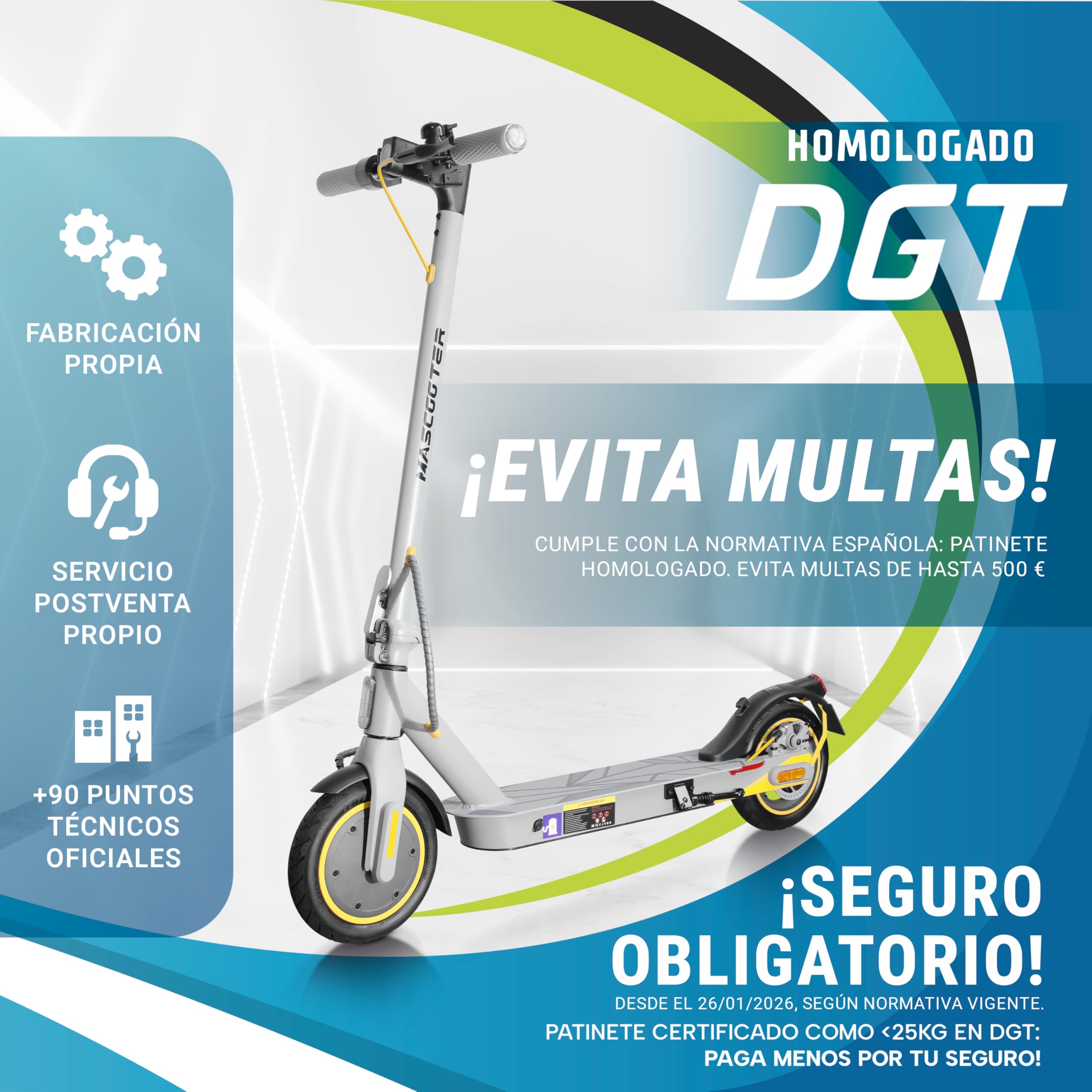 MASCOOTER S1 Patinete Eléctrico Adultos Homologado DGT 300W-600W MAX 20km Autonomía App Móvil