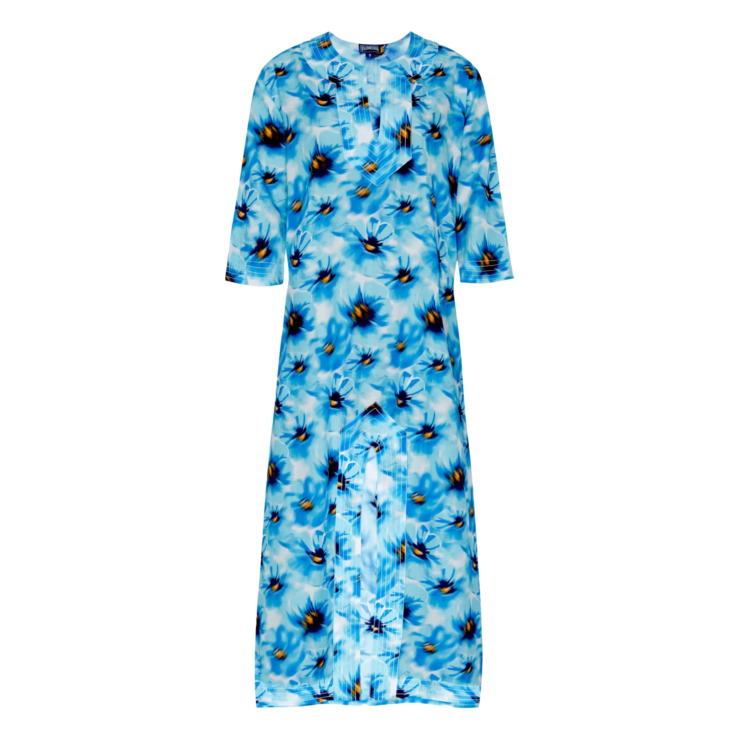 Vilebrequin, Caftano Donna in Voile di Cotone Poppies, XS, Blue Topaz