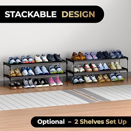 Miniatura 3 de ZYLO Zapatero para niños (4) estantes no tejidos de alta calidad, 32 pulgadas de ancho, se adapta hasta 16-20 pares de zapatos 4 estantes o (2) 2