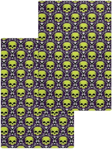 Kitchen Towel 2 Packs Cotton Waffle Weave, Halloween Skull Purple Textured 16 x 24 Inch Absorbent Quick Drying Dish Towels Clothes for Kitchen