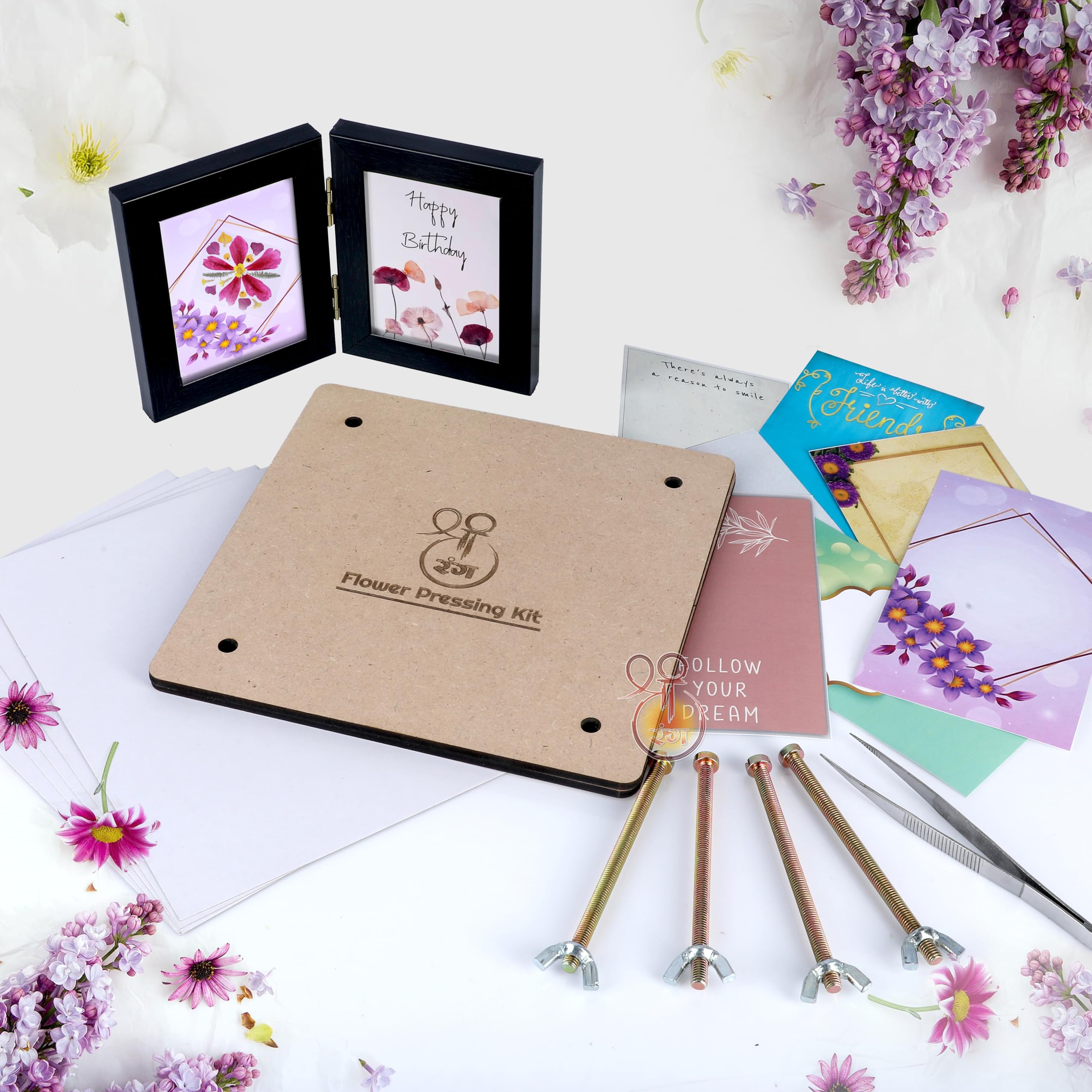 SHREERANG Flower Pressing Kit, Multi Layer Flower Press Kit for Making Dried Pressed Flowers Leaves for DIY Greeting Cards Crafts Aesthetic Things Resin Art Painting Pressed Flower Frames (8 X 8 in)