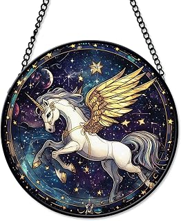Stained Glass Suncatcher Ornament – Custom Name Pegasus Golden Wings Silver Mane Hanging Window Decoration – Sun Catcher Art Gift for Christmas, Birthday, Wedding, Anniversary, Home Décor sIRIpf