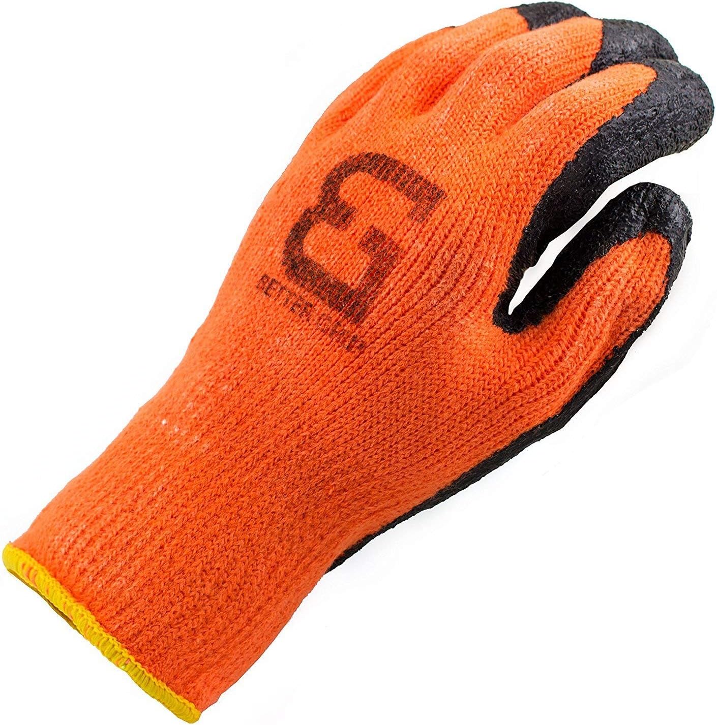 TS BGWLAC Winter Insulated Rubber Latex Coated Work Gloves, Crinkle Pattern, 12 Pairs/Pack (Extra Large, Hi-Viz Orange)