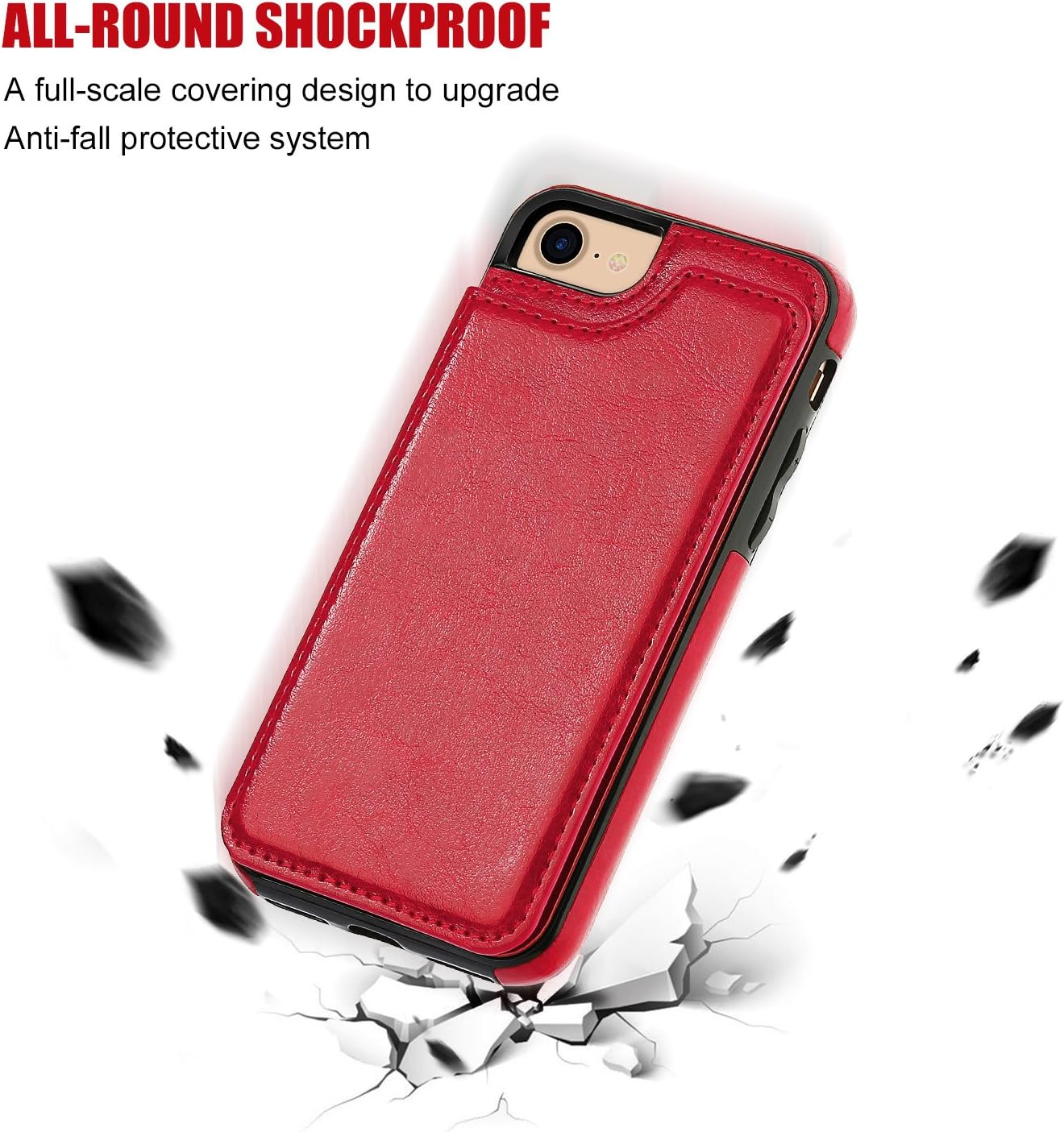 ONETOP for iPhone SE(2022) iPhone SE(2020) iPhone 7/8 Wallet Case with Card Holder, Premium PU Leather Kickstand Card Slots, Double Magnetic Clasp and Durable Shockproof Cover 4.7 Inch(Red)