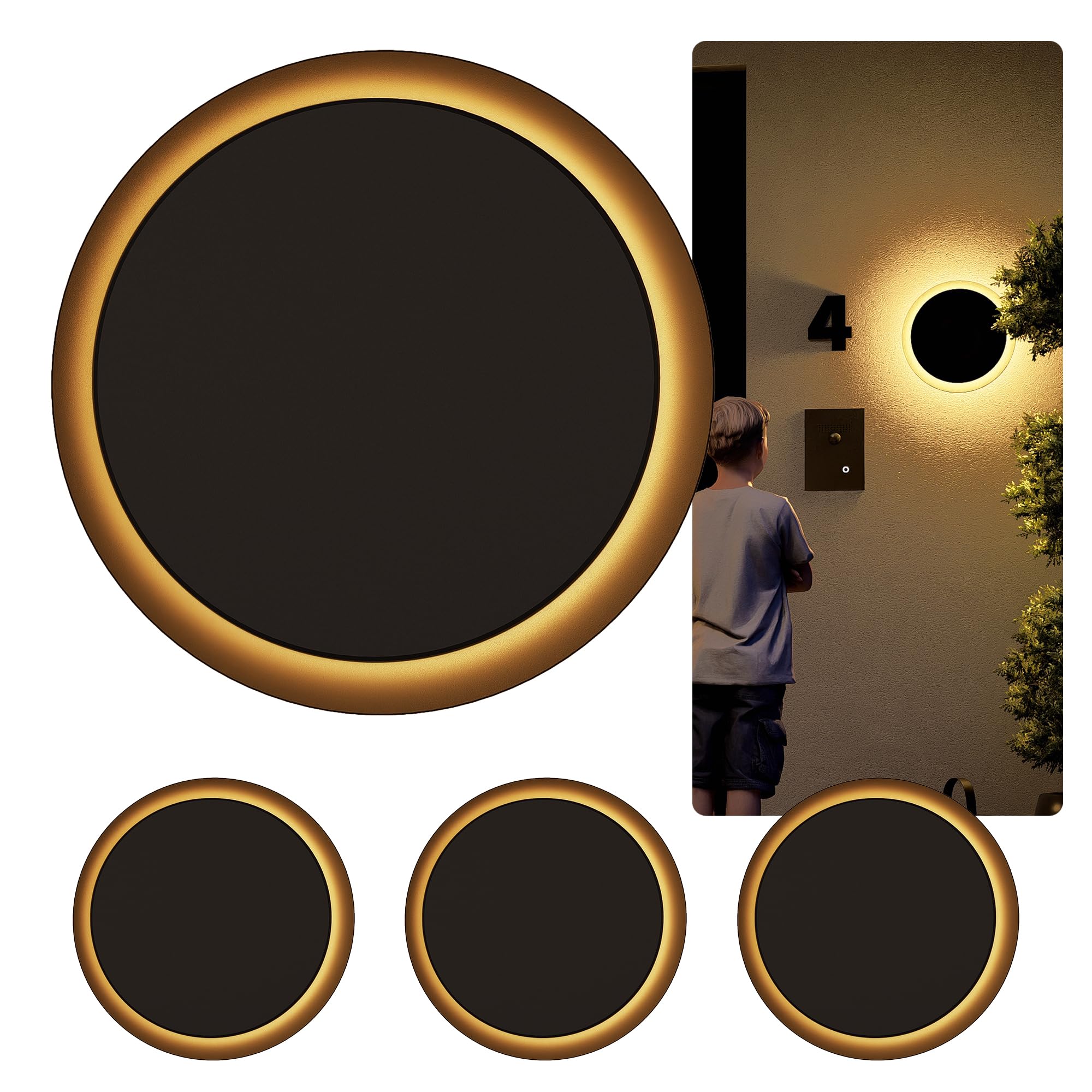 SSC-LUXon 4er Set IRELIA runde Wandlampe Ø 30cm indirektes Licht warmweiß/neutralweiß/kaltweiß - Wandleuchte schwarz Innen & Außen IP65