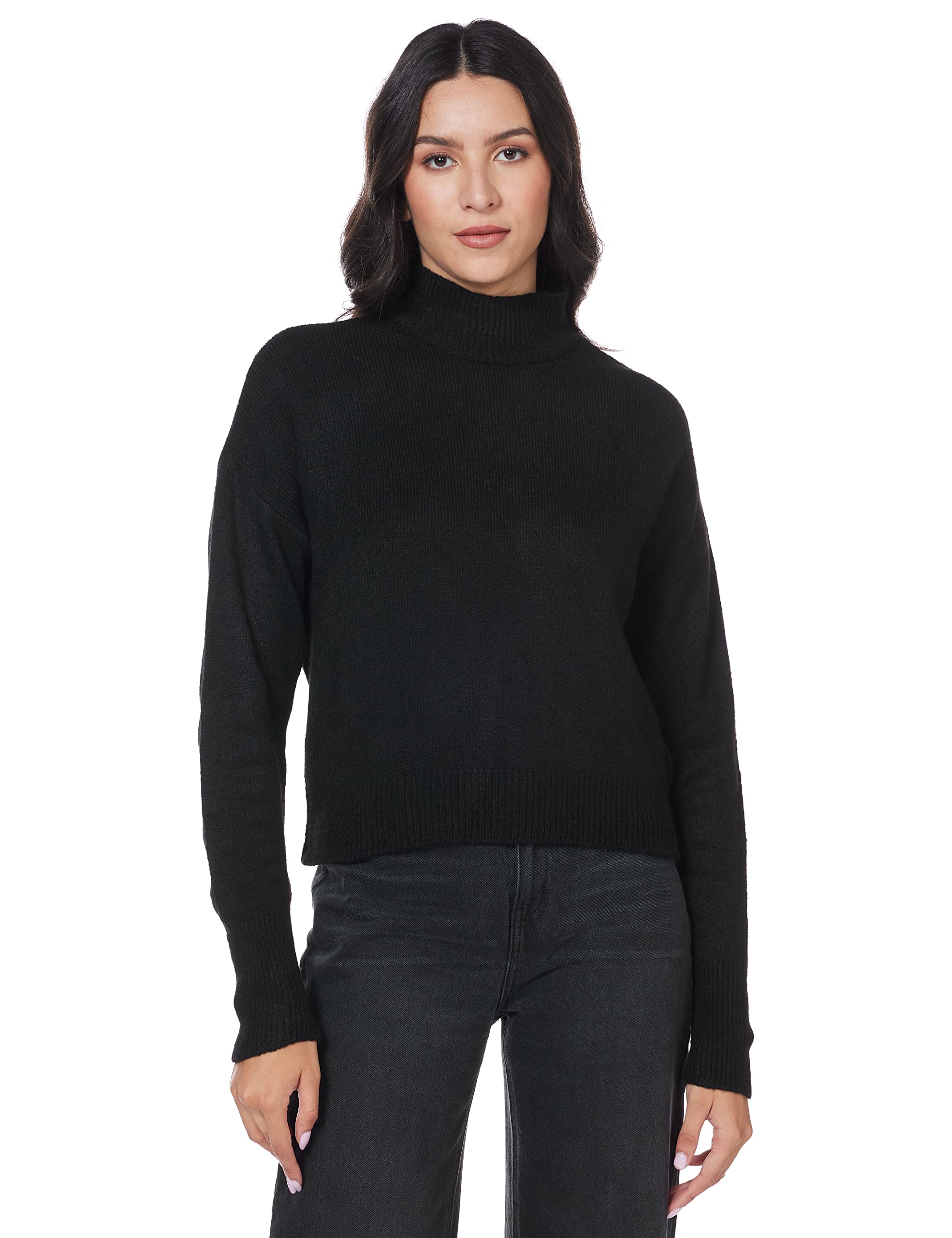 Trendyol Women Regular Basic Standing Collar Knitwear Sweater Schwarz
