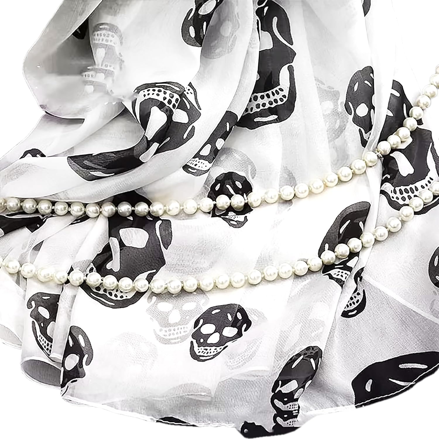 Mazeology Skull Scarf Soft Silky Poly Chiffon 55” Long Scarf Gothic Black and White Gothic Punk Accessory 18” Wide, Pirate Bandana for Women & Men - Image 4