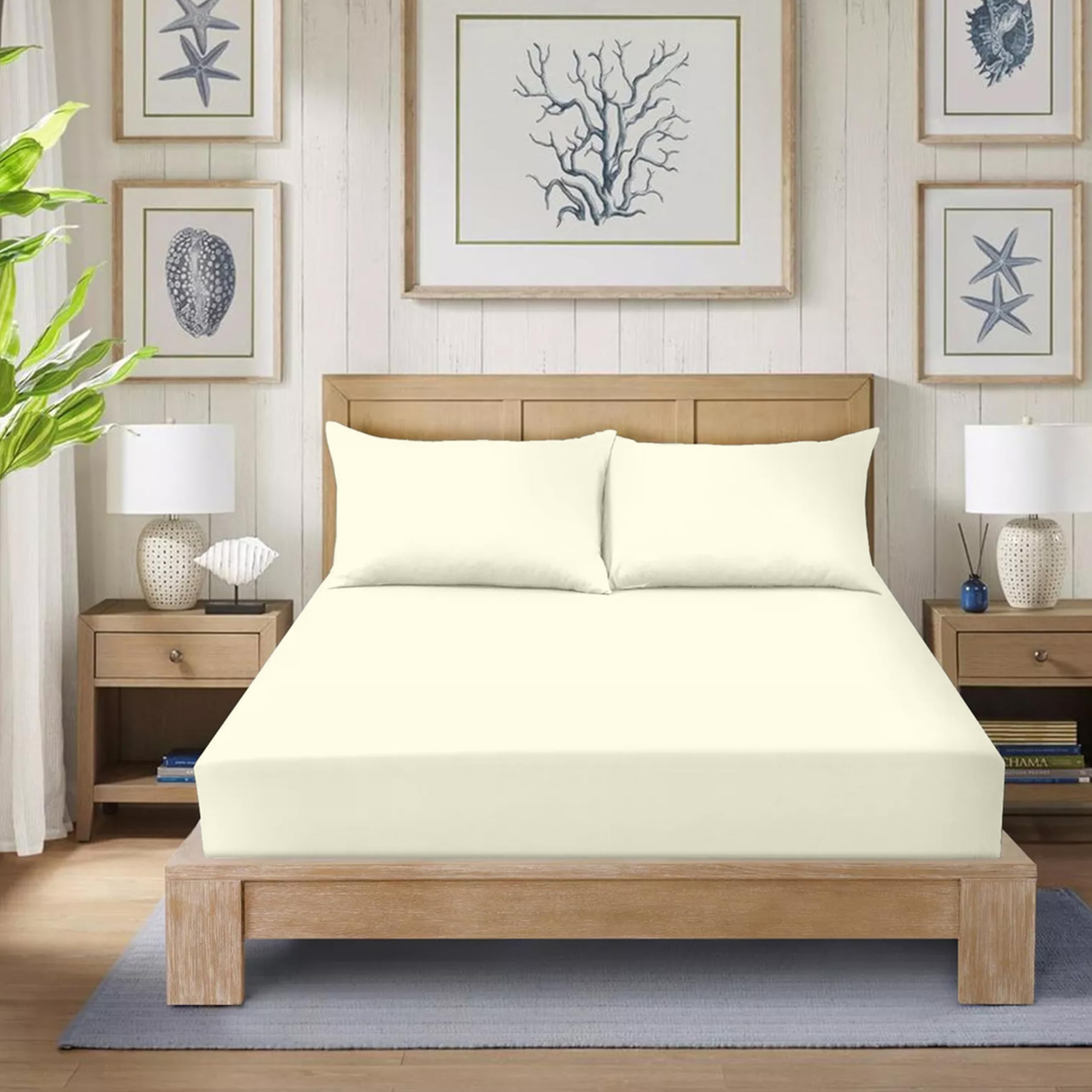 Egypto Cream Polycotton Extra Deep Fitted Sheet King Size- Durable, Soft, Cool And Breathable Kingsize Fitted Bed Sheets 16"/40Cm (King, )