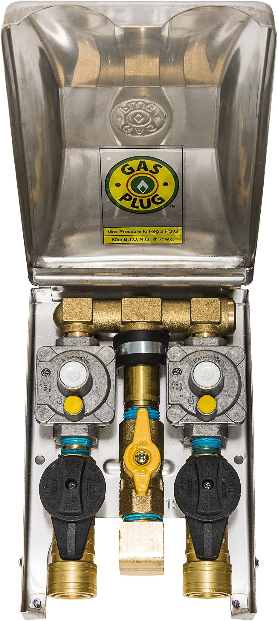 Burnaby Manufacturing Ltd G01012#DBLSS 2# Double Plug Gas Outlet, Stainless Steel