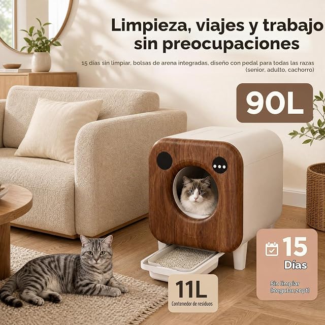 Foto 6 de 8 de Gimars Caja de Arena autolimpiante XXL 90L con Control por App, Caja automática con Alfombrilla, Bolsas