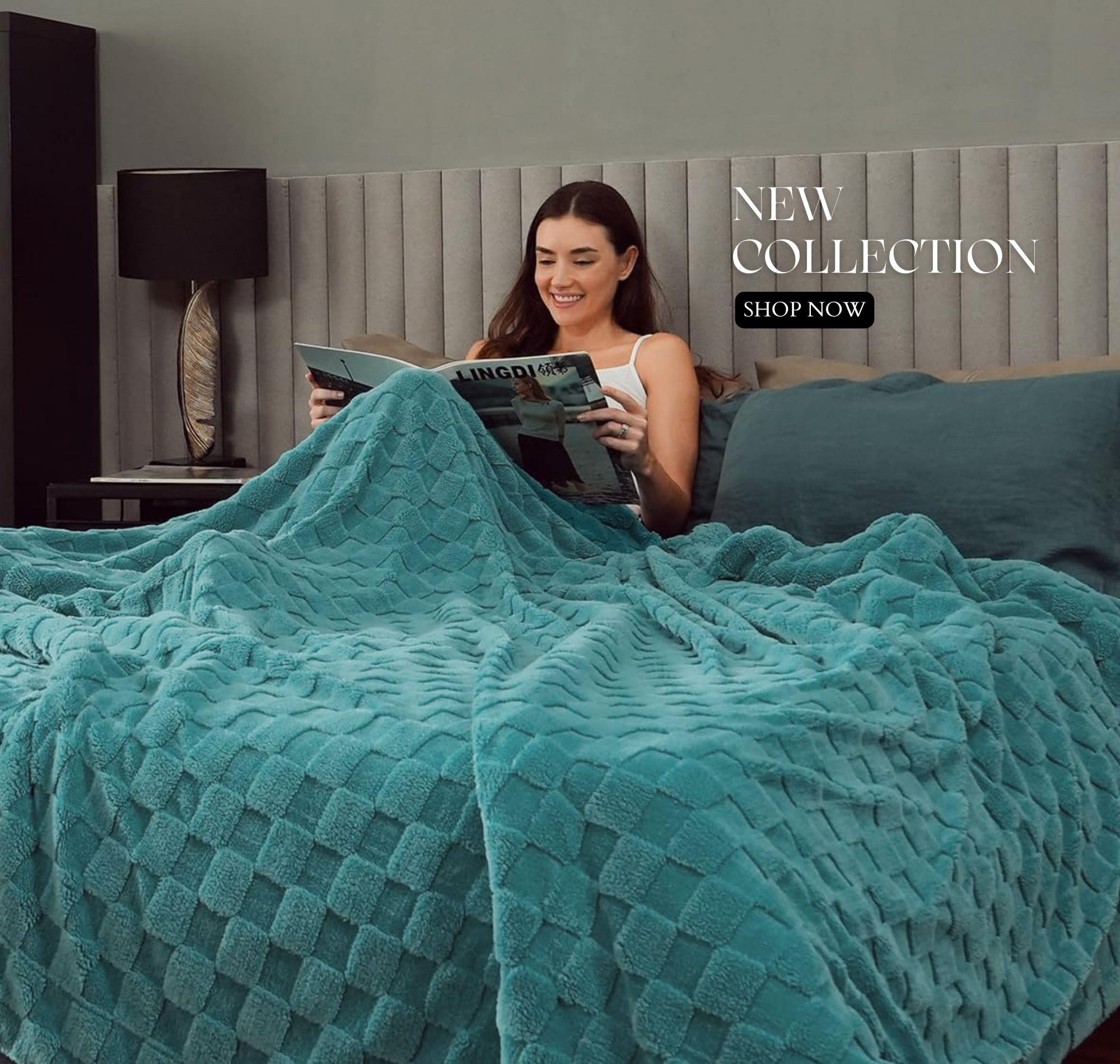 SANMARINO Reversible Sherpa Fleece/Flannel Blanket, 600 GSM โ Thick Fluffy 3D Checkered, Super-Soft, Heavy Winter Couch or Bed Blanket (Aqua, Double, 3000 g, 86x88 Inches) 4