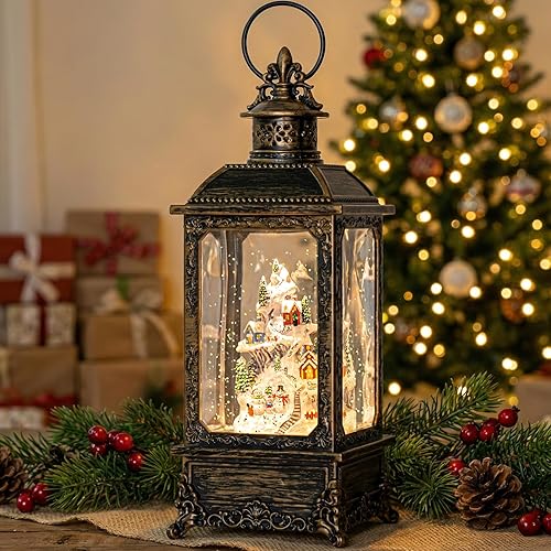 Miniatura 5 de Globo de nieve de aldea de Navidad, escena de aldea de montaña nevada, linterna musical de agua de nieve remolinada brillante decoración y regalo