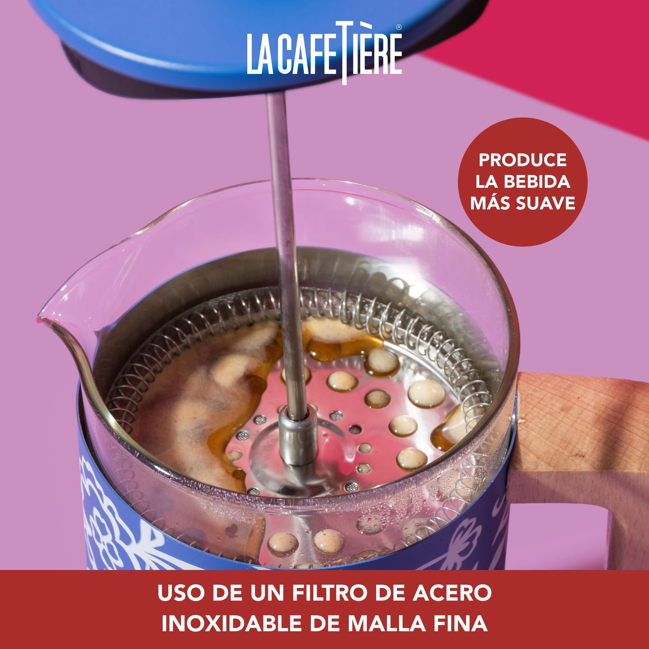 La Cafetière Pisa - Cafetera grande de prensa francesa de 8 tazas con diseño floral, cerámica resistente al calor de 1 L con émbolo de fácil agarre, ideal para té suelto y café molido, Blu Fiorato
