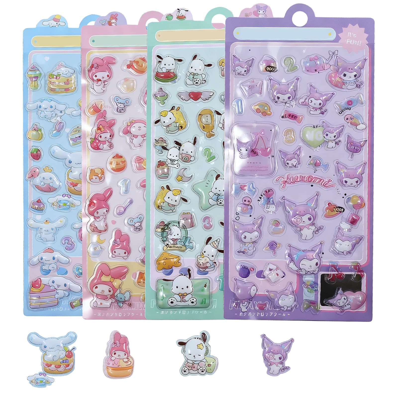 【4枚セット】ぷくぷくシール ぷっくりシール プクプク 3D立体 ふわふわ質感 かわいい 女の子 子供 可愛い 動物デザイン 手帳・ノート・封筒装飾用 長期保存にも耐える