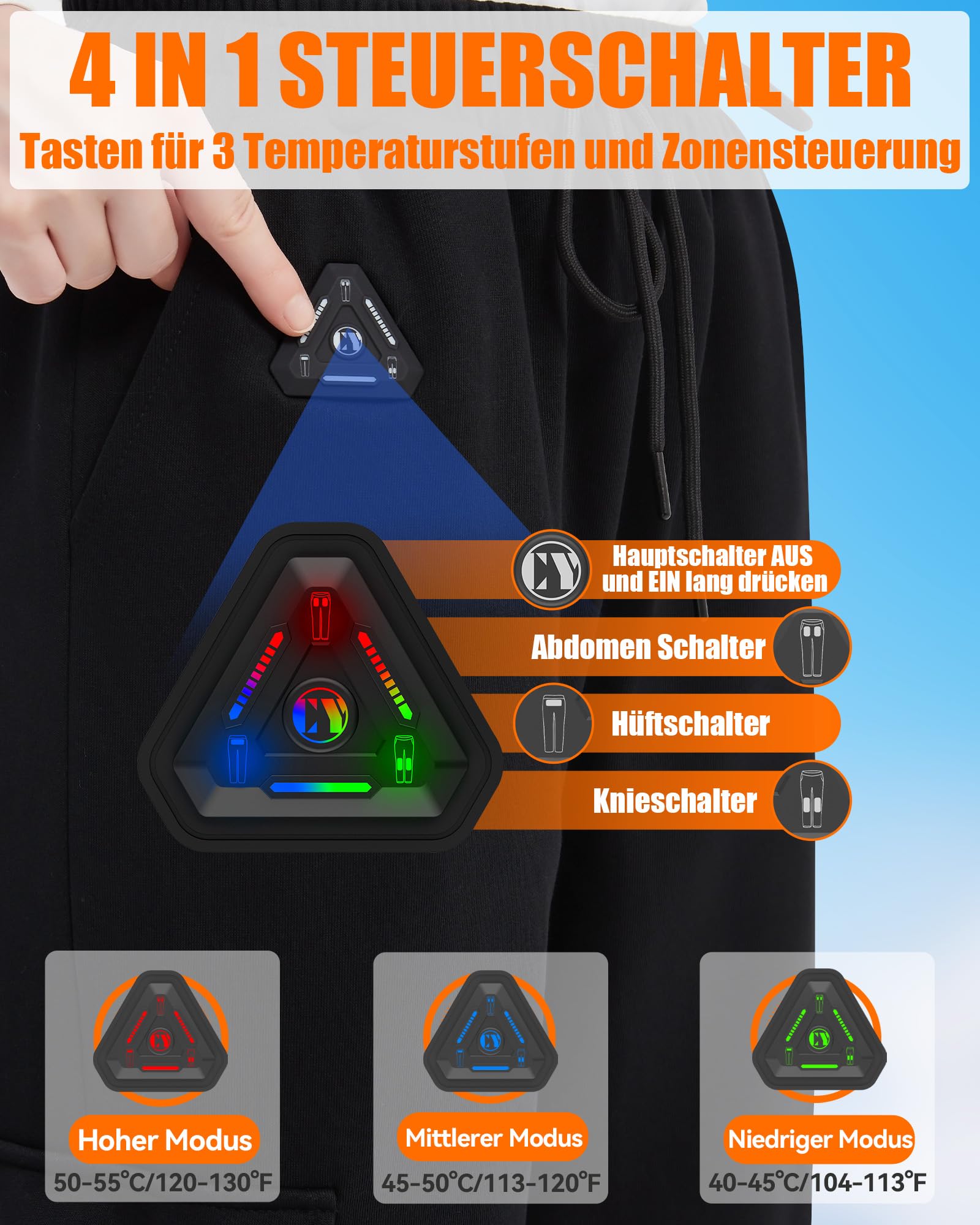CYCYHEAT Beheizbare Hose Damen & Herren mit 7,4V 20000mAh Akku und 4-in-1 Steuerung – wasserdichte Thermohose mit Verbesserter Carbon-Heiztechnologie für Skifahren, Wandern & Outdoor