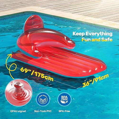 Miniatura 5 de QPAU Flotador inflable para piscina, flotador para tumbona de piscina de bronceado con soporte de respaldo, 2 portavasos para relajarse familiar,