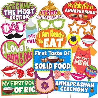 Annaprashan Photo Booth Party Props Annaprashan Ceremonia Color Amarillo, Annaprashan Decoración Artículo (22 piezas) por Indian Collectible