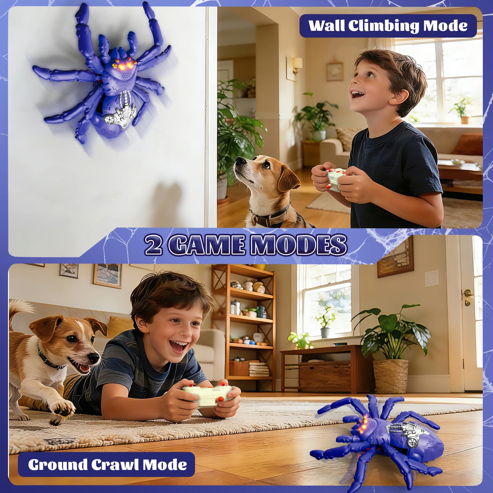 Wall Crawling Spider, Rechargeable Remote Control Robot Kids Toys, Wall Climbing Funny Prank Toys Birthday Gifts for Boys & Girls Ages 5 and Up (Blue)