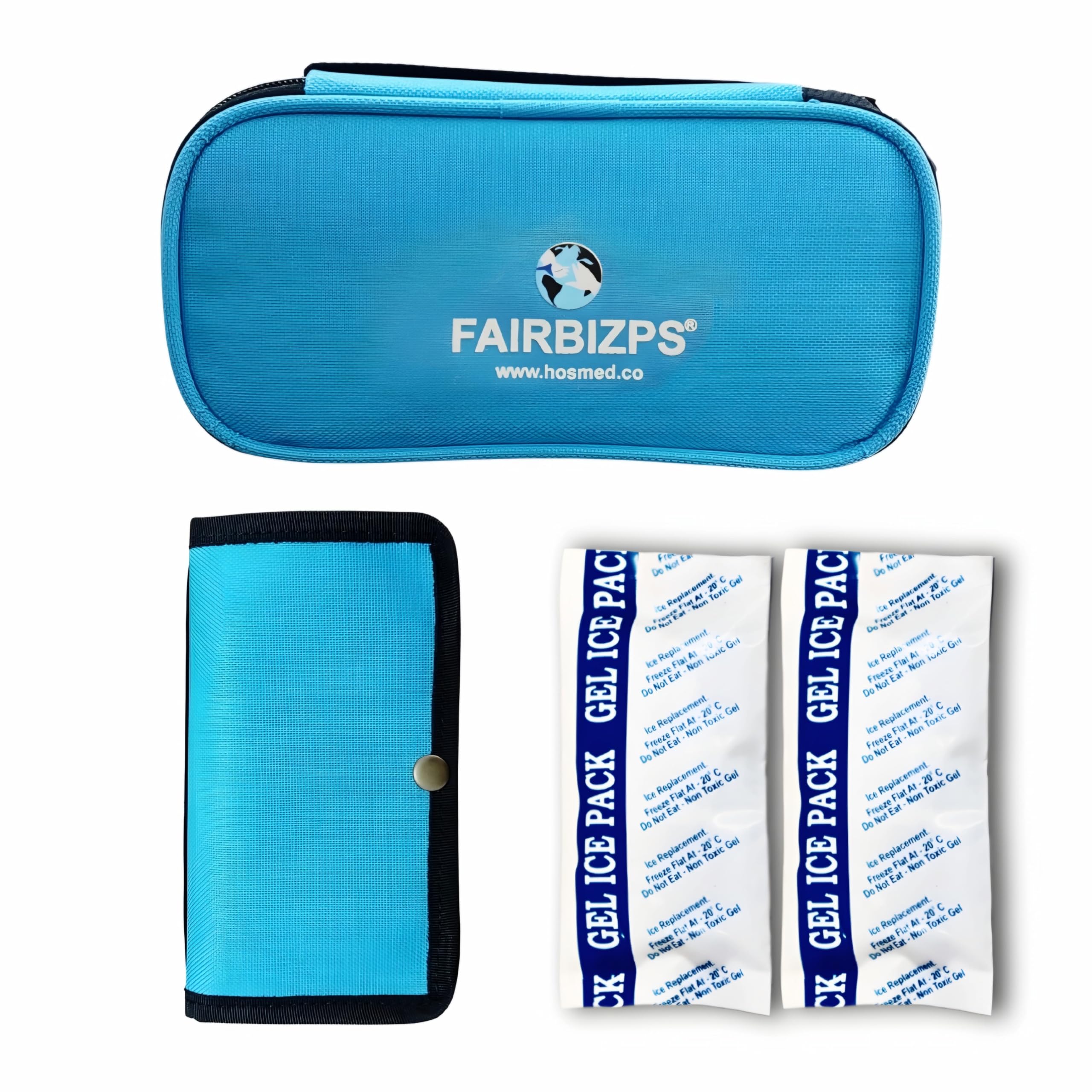 FAIRBZPS Insulin Cooling Travel Pouch for Diabetics with Two Ice Gel Packs - Sky Blue | Ice Pack for Insulin | Insulin Cooler Bag for Travel | Keep Insulin Safe and Cool for 6 to 8 Hours