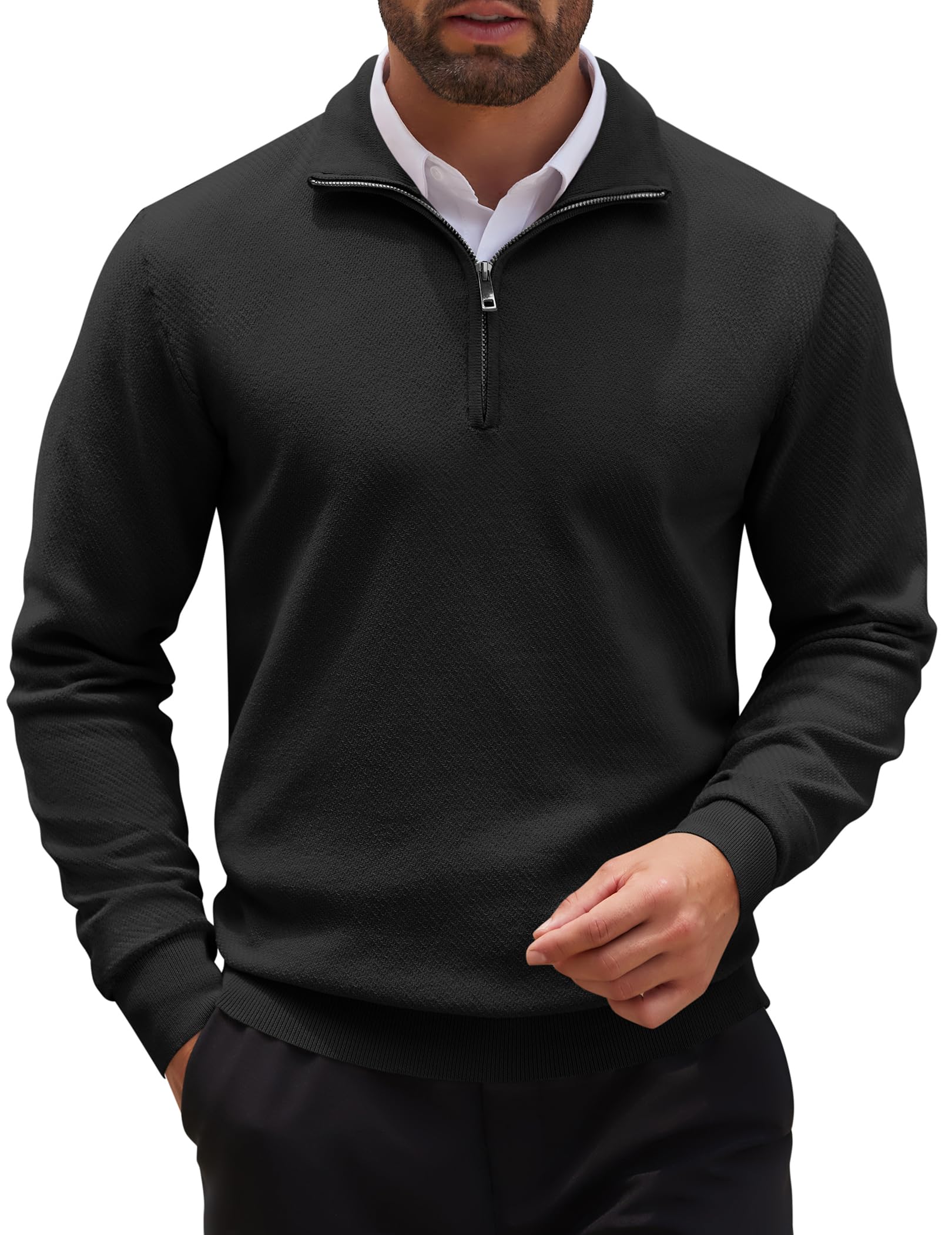 Amazon.com: COOFANDY Men's Quarter Zip Up Sweaters Slim Fit Casual Long ...