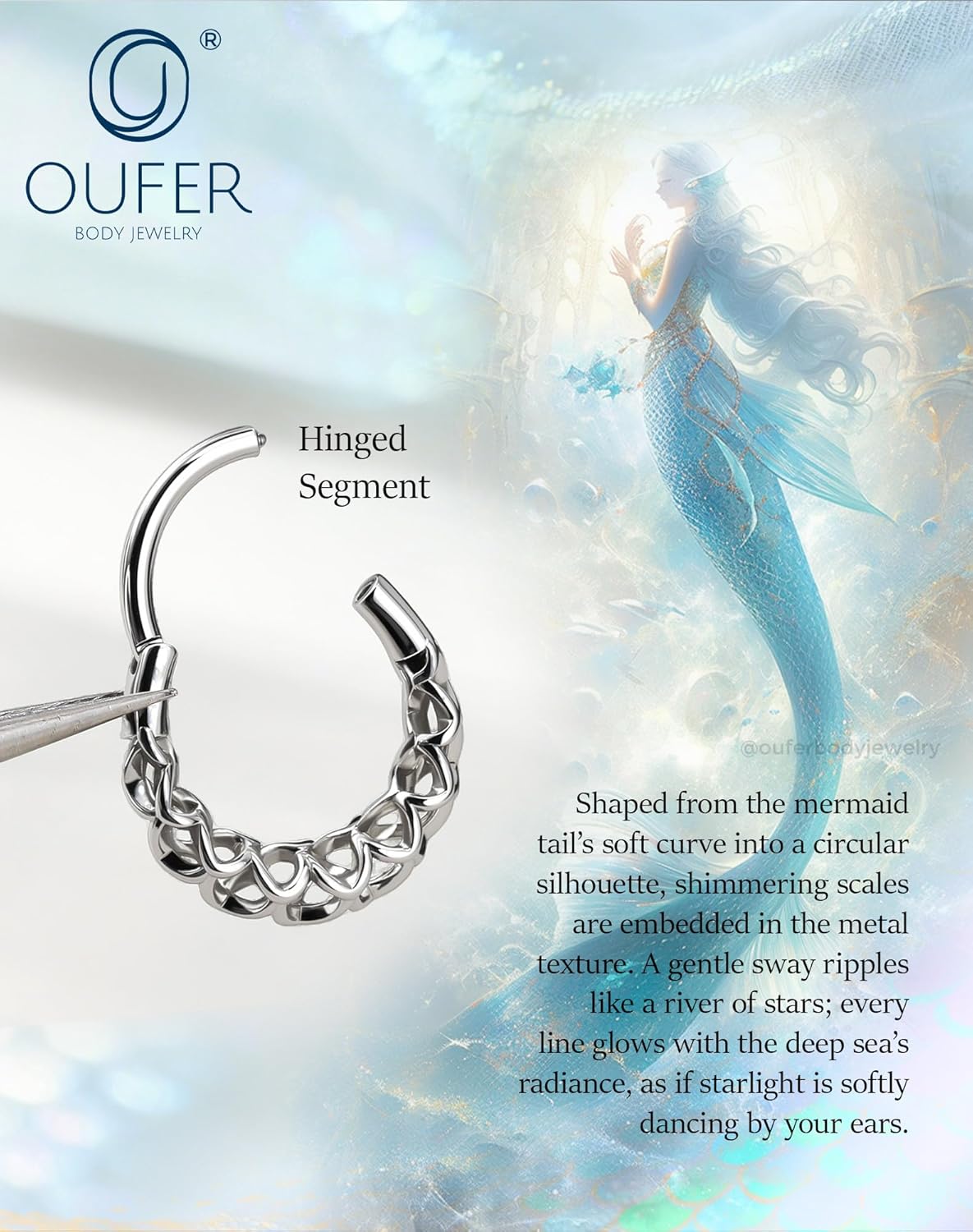 OUFER 16G Mermaid Septum Rings, 316L Surgical Steel Septum Jewelry, Silver Scale-Link Daith Earrings for Women Men, Hollow-Out Helix Conch Rook Septum Daith Piercing Jewelry-8/10mm - Image 3