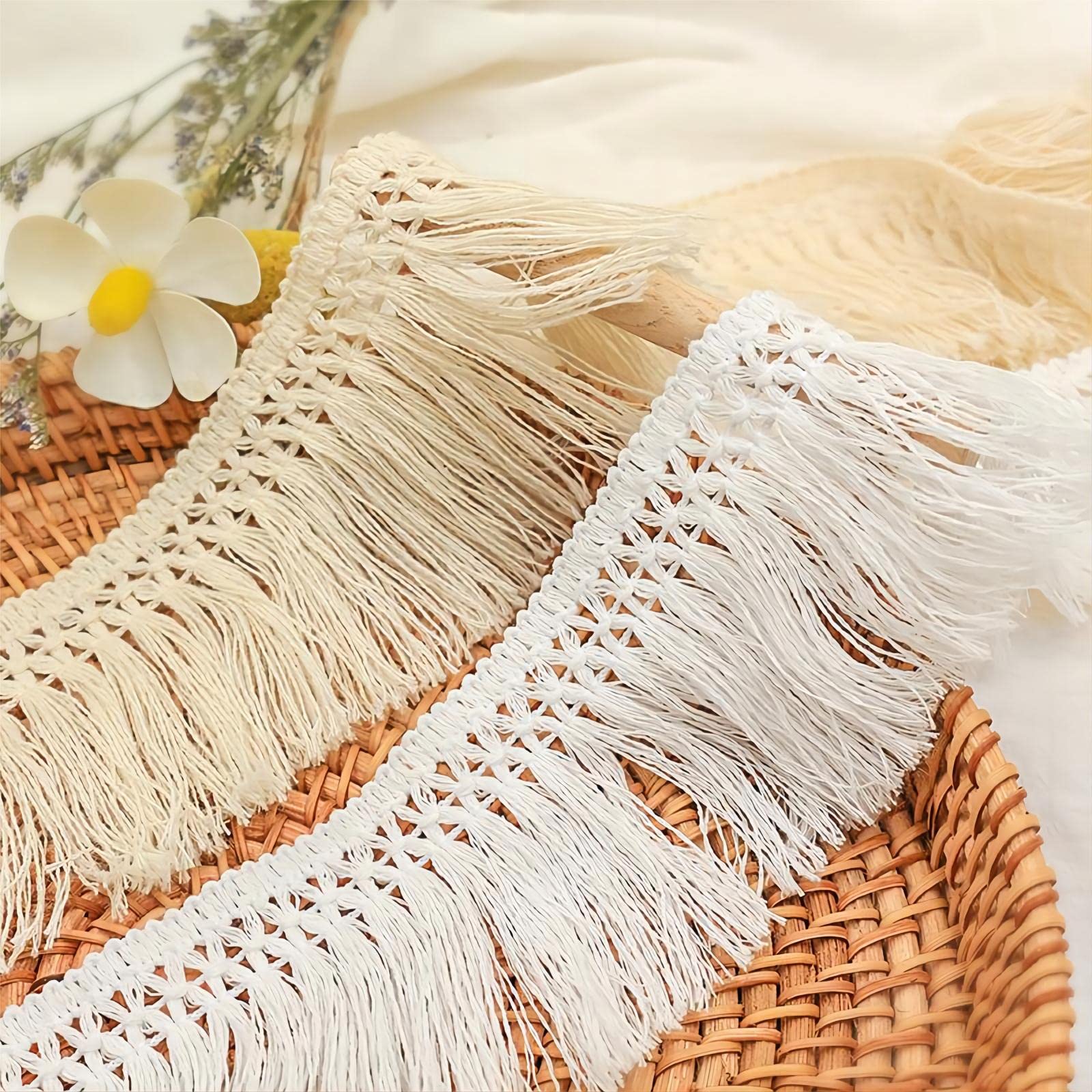 6 Meters 6cm Passamaneria con Frange per Sciarpe, Tovaglie, Tappeti e Tende, Frange Nappa di Pizzo Nastro Tassel Passamaneria Frangia Trim Nastro in Pizzo per Cucito Merletto Bordo di Pizzo,Crema
