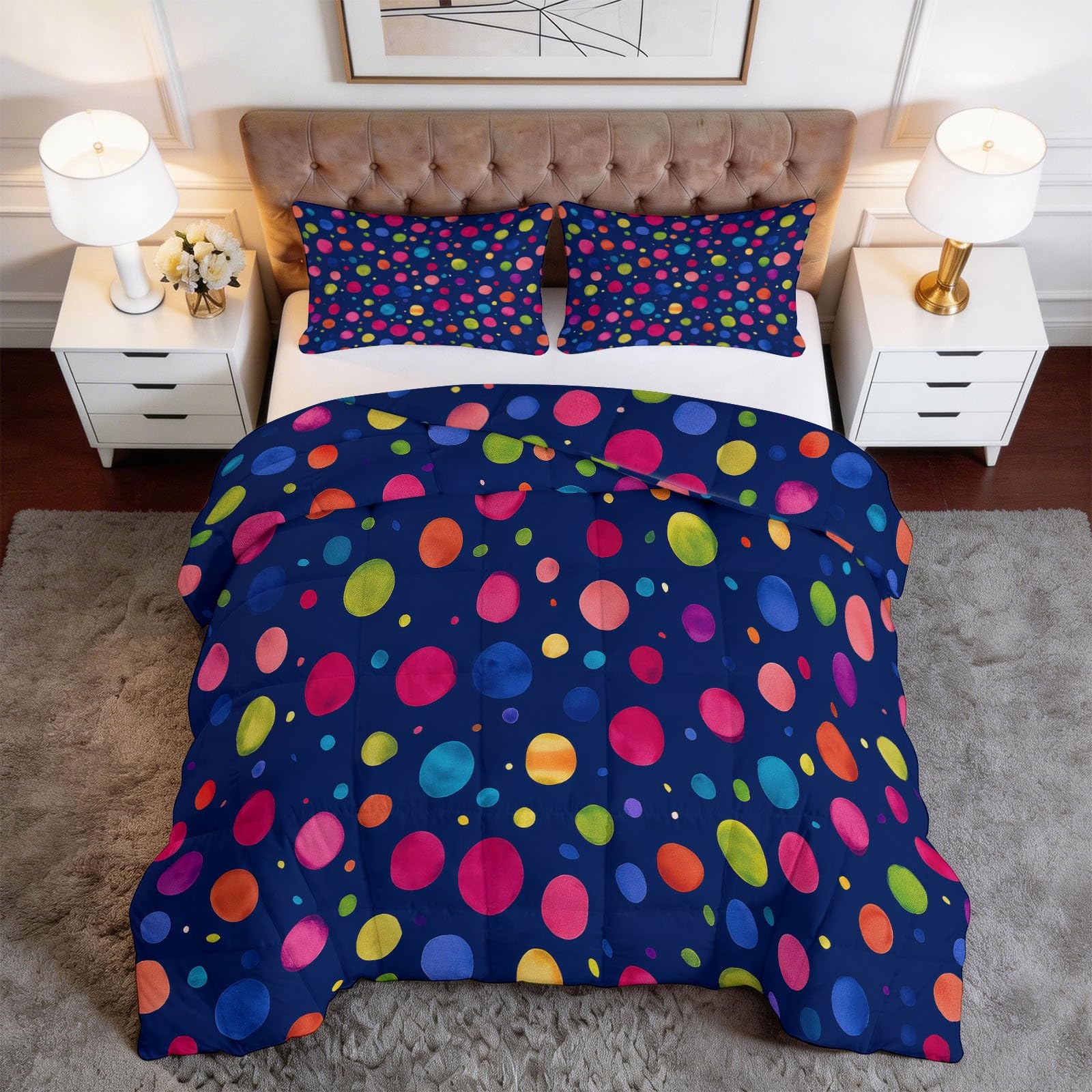 Generisch Bunte Punkte Bettdecke 200 x 200 cm 4 Jahreszeiten Steppdecke, Lustiger Cartoon Waschbare Ganzjahresdecke Kinder Bettwaren Set Kinderzimmer Babyzimmer Bettdecke Ohne Bezug