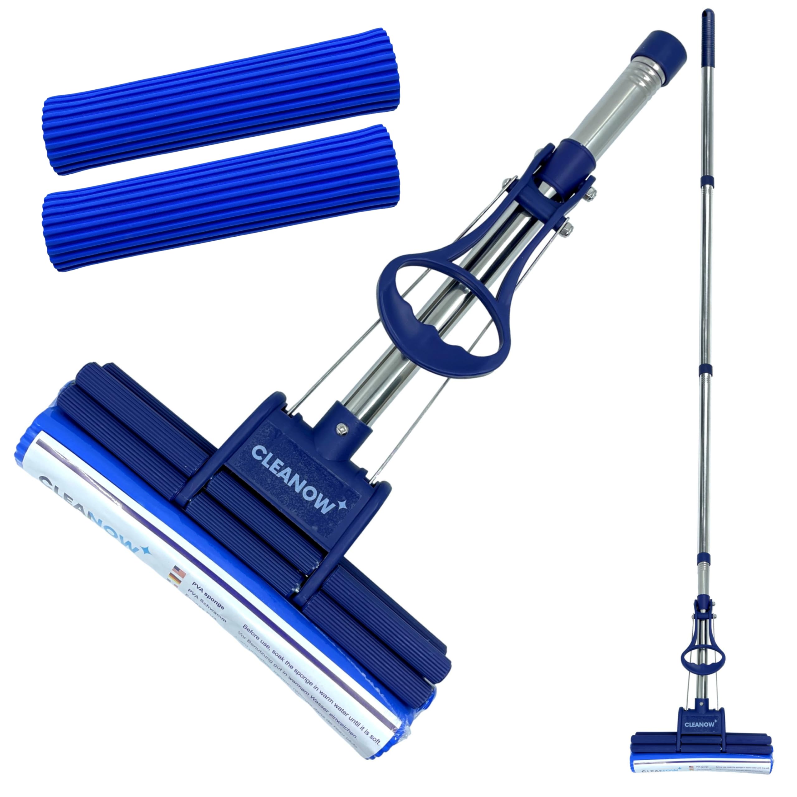 Cleanow Blue Onetouch Go! Floor Cleaner, Floor Mops, Sponge Mops, Mop With Wringing Function (Cleanow Onetouch Go! Mop + 2 Refills)
