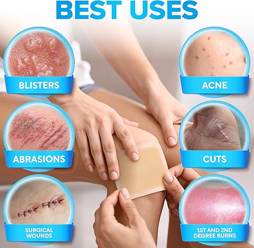 Miniatura 7 de JJ CARE Apósito hidrocoloide 4x4 [Paquete 10], vendajes hidrocoloides de 0.069 pulgadas de grosor con borde, parches grandes delgados autoadhesivos,