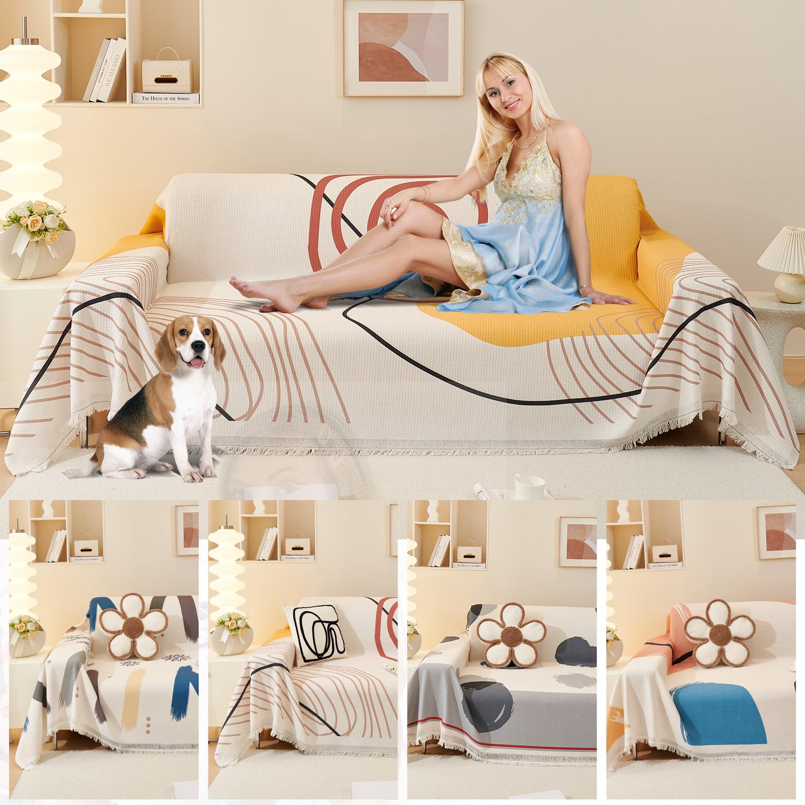 Premium Sofaüberwürfe mit Quasten – Waffelpique Decke, Atmungsaktiv, Scheuerfest, Knitterfrei, Katzenkratzresistent, Maschine Waschbar Couchdecke überwurf 180 * 260cm-Sonnenaufgang