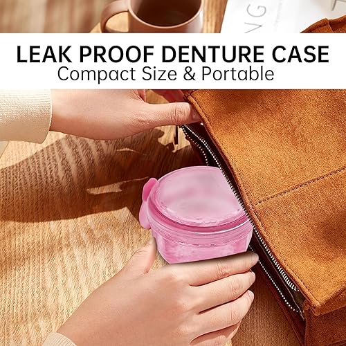 Miniatura 6 de Estuche de baño para dentadura postiza, taza de limpieza de dentadura postiza con tapa a prueba de fugas, soporte para dientes falsos, caja de