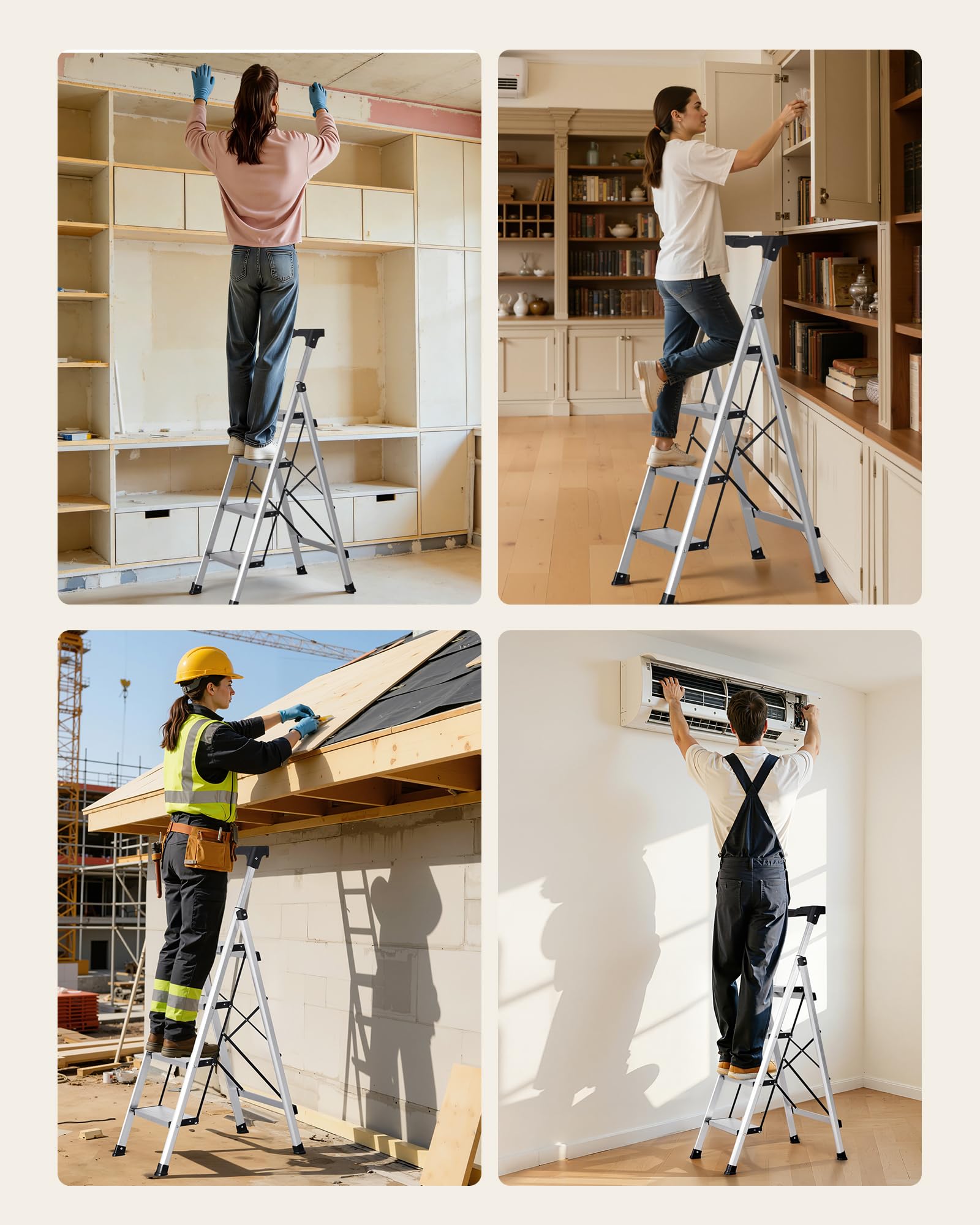 VEVOR Scaletta Pieghevole Salvaspazio con 4 Gradini con Ampio Pedale Antiscivolo e Impugnatura Comoda, Scala a Pioli Portatile in Alluminio con Capacità di 150 kg, Multiuso per Cucina, Casa