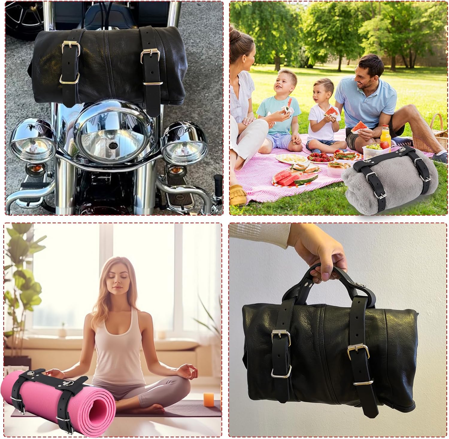 GARGOYLE BELLS Leather Blanket Holder For Motorcycle Genuine Leather Carry Strap For Picnic Bedroll straps Blankets