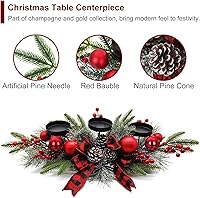 Vista 4 de Arreglo de mesa navideño de 27.5 pulgadas con portavelas, bayas rojas y piñas
