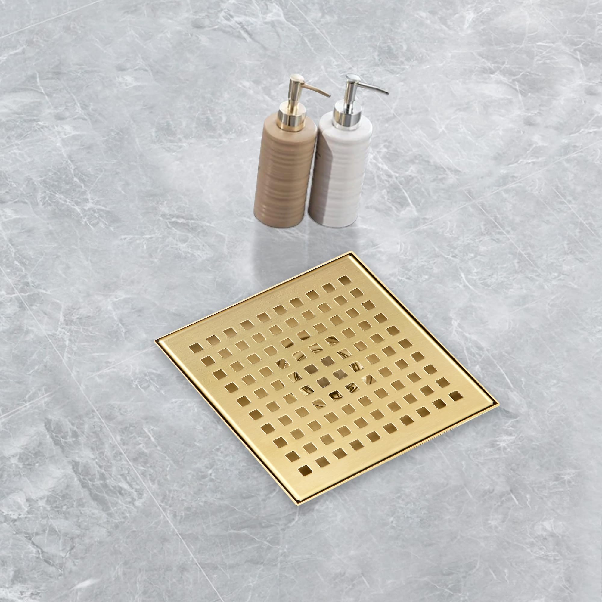 Muschbath 6 Inch Square Shower Drain In Brushed Gold – 304 Stainless Steel, Fast Drainage, Easy To Clean