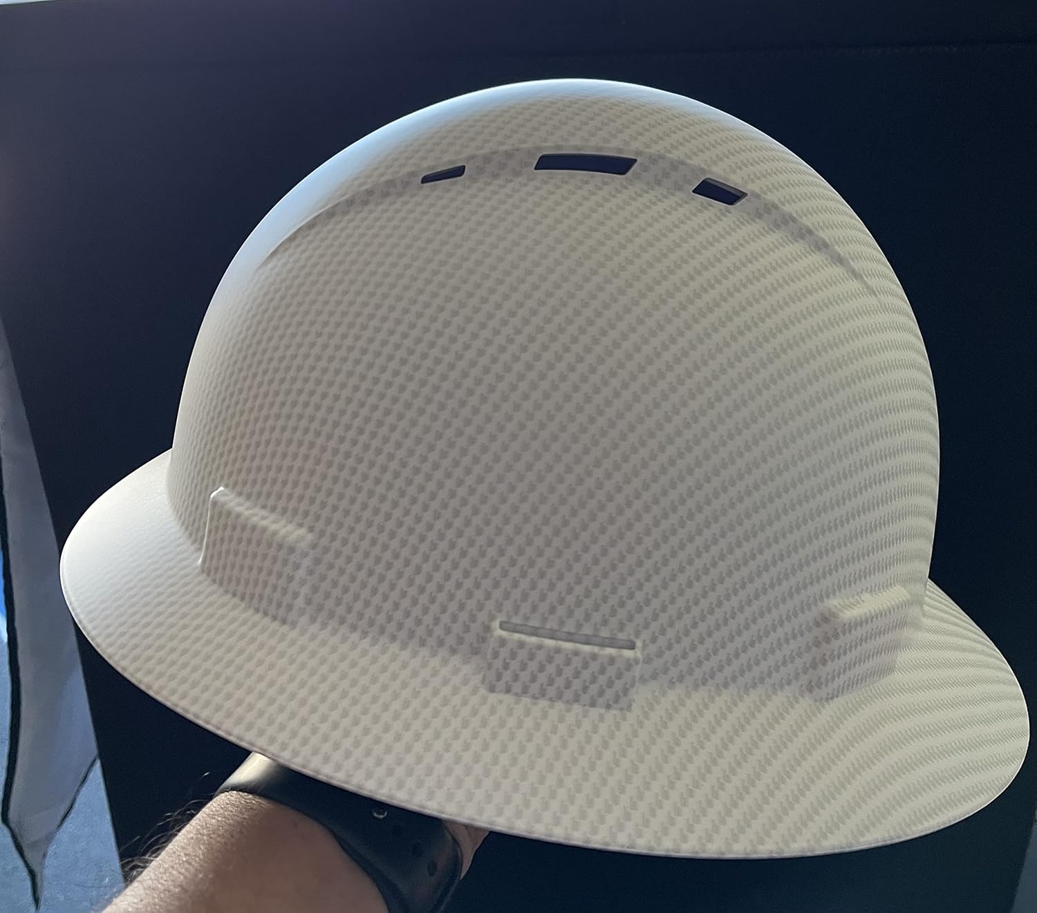 HDPE Hydro Dipped Full Brim Hard Hat with Fas-trac Suspension (White & Silver)