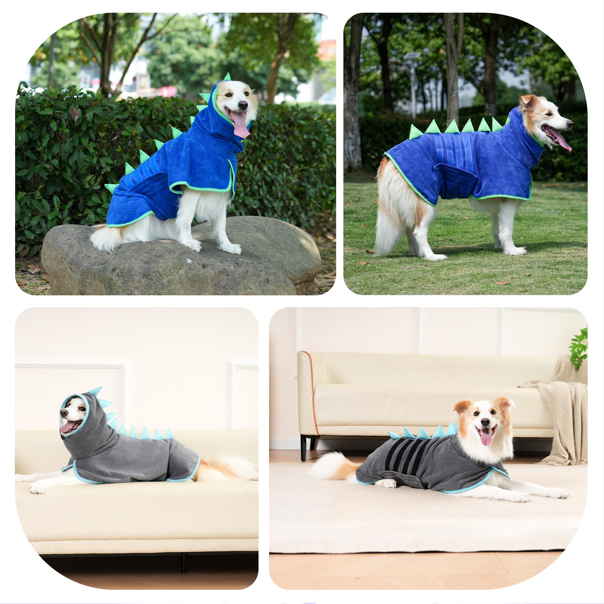 Accappatoio per cani super assorbente, in microfibra, per un'asciugatura rapida, vestibilità comoda, cinghia regolabile per la pancia, design unico con dinosauro, cappotto per asciugare il