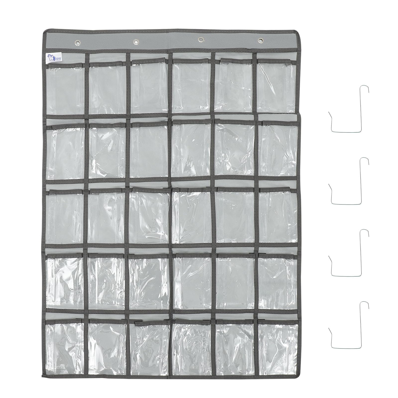 Organisateur mural 30 poches gris en tissu non tissé avec 4 crochets