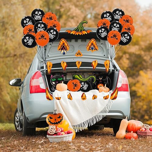 Miniatura 4 de Trgowaul Kit de decoración de coche de Halloween para maletero o golosina, kit de decoración de automóvil negro y naranja para Halloween, para