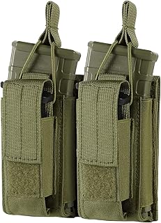 FRTKK Molle Mag Pouch, Open Top Single/Double/Triple Magazine Pouch Holder Carrier for M4 M16 AK AR Glock M1911 92F 9mm (Double-Army Green)