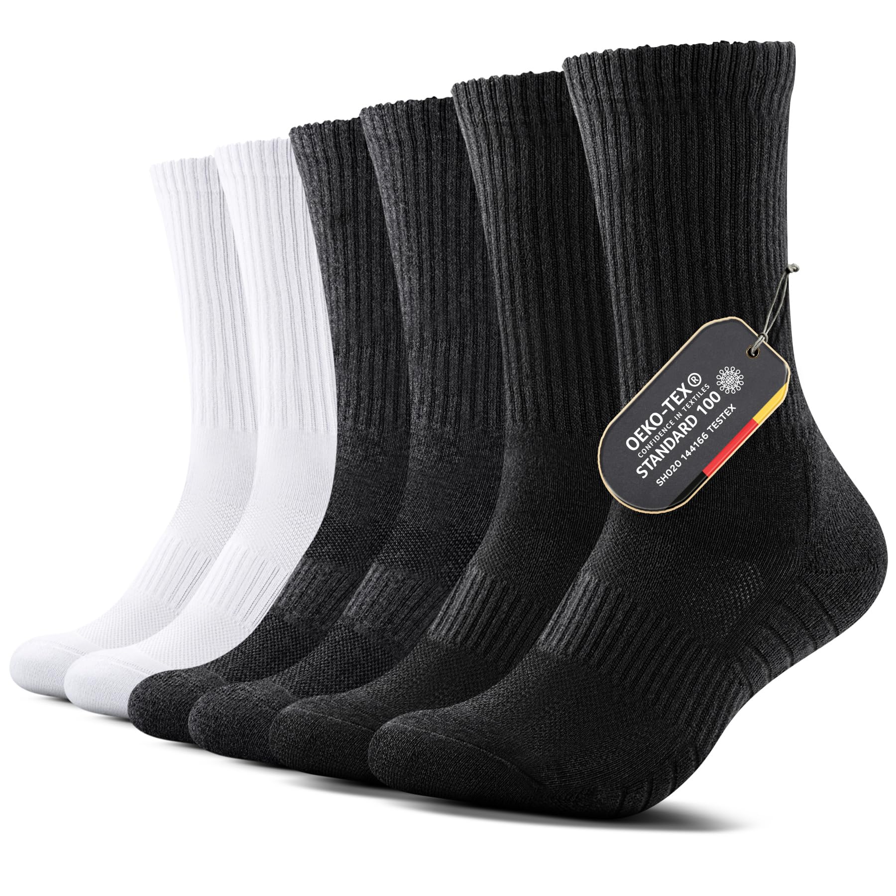 FALARY 6 Paia Calze Uomo & Donna Calzini Sportivi Lunghe Cotone Calzettoni Tennis Unisex Nero Bianco Grigio