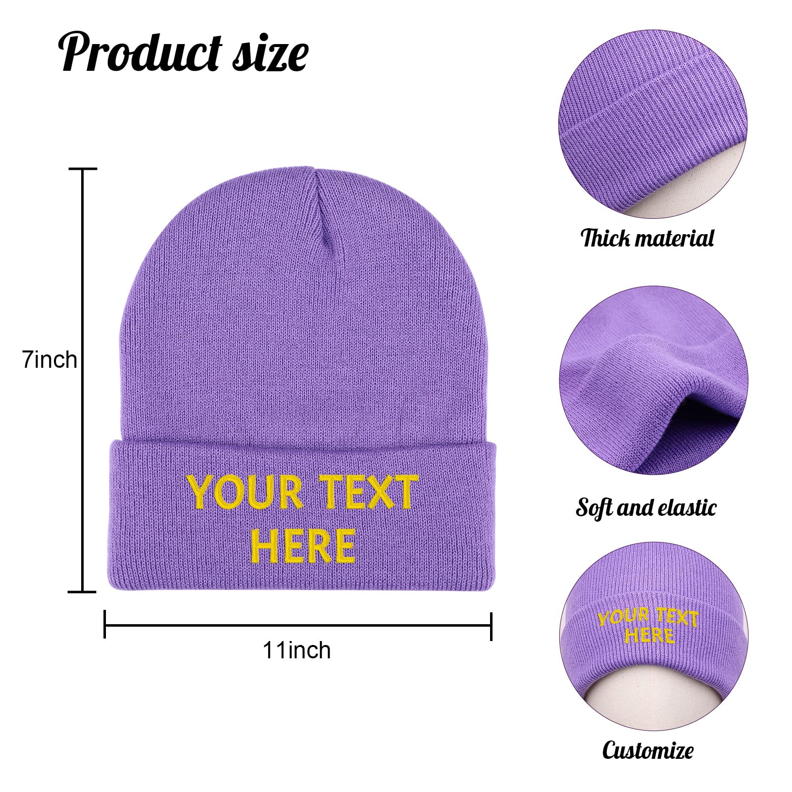 Personalized Custom Embroidery Skull Cap Hat Winter Hat Beanie for Men & Women with Text (Black)