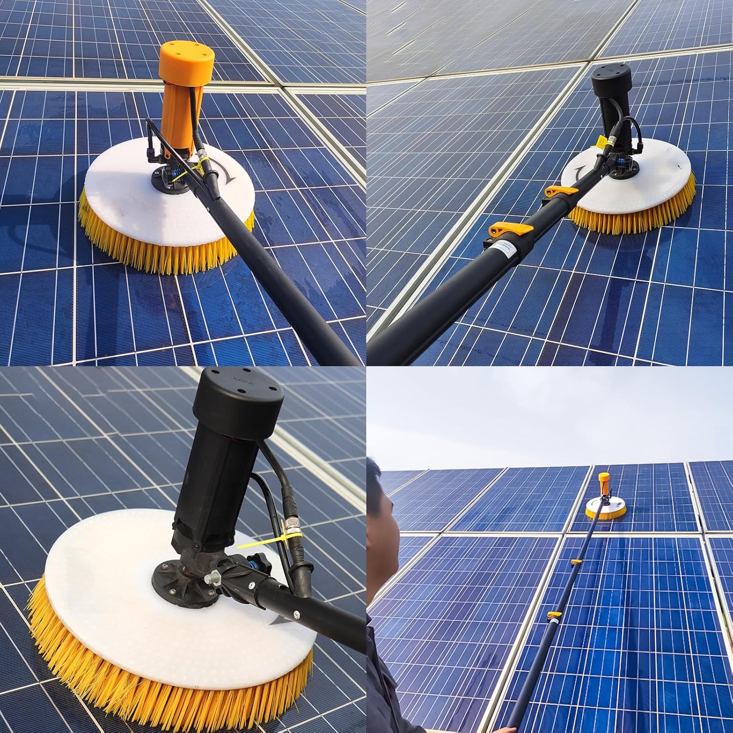Kit de limpieza de paneles solares con poste telescópico, cepillo de doble cabeza, cepillo giratorio para paneles fotovoltaicos comerciales