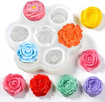 3D Flower Candle Mold, 7 Cavities Peony Rose Silicone Flower Mold for Scented Candle Soap Making, Resin Casting, Chocolate Cake Decoration Cupcake Topper, Art Crafts Supplies
