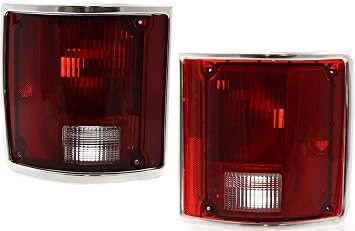 Go-Parts - Tail Lights Pair/Set for GMC Jimmy 1973-1991 Right Passenger and Left Driver, Lens and Housing with Chrome, Replacement 1979 1980 1981 1982 1983 1984 1985 1986 1987 1988