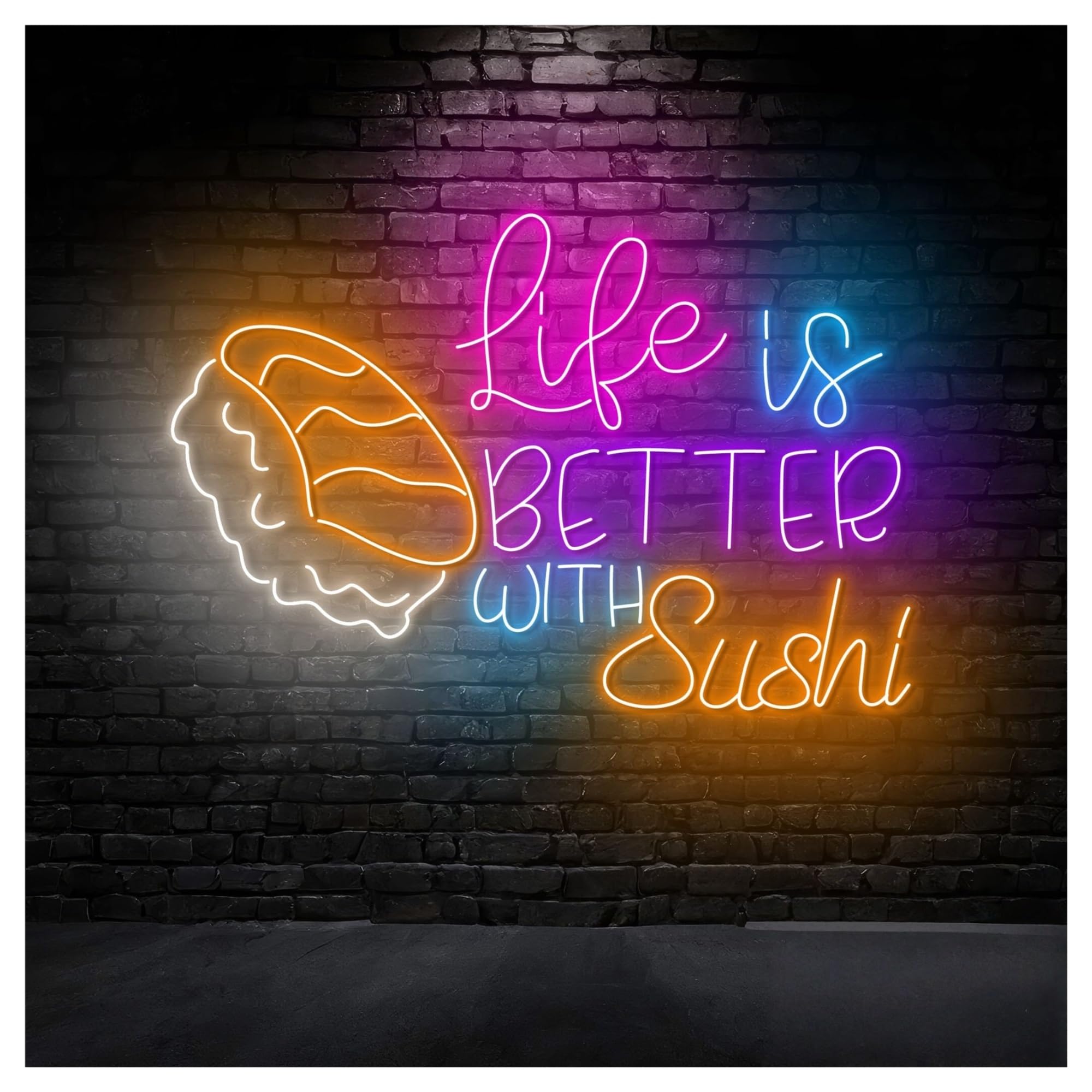 RONGCH Hanging Art Neon Signs Life is Better with Sushi Neon Sign, Suitable for Restaurant Decor with Dimmable 53cm