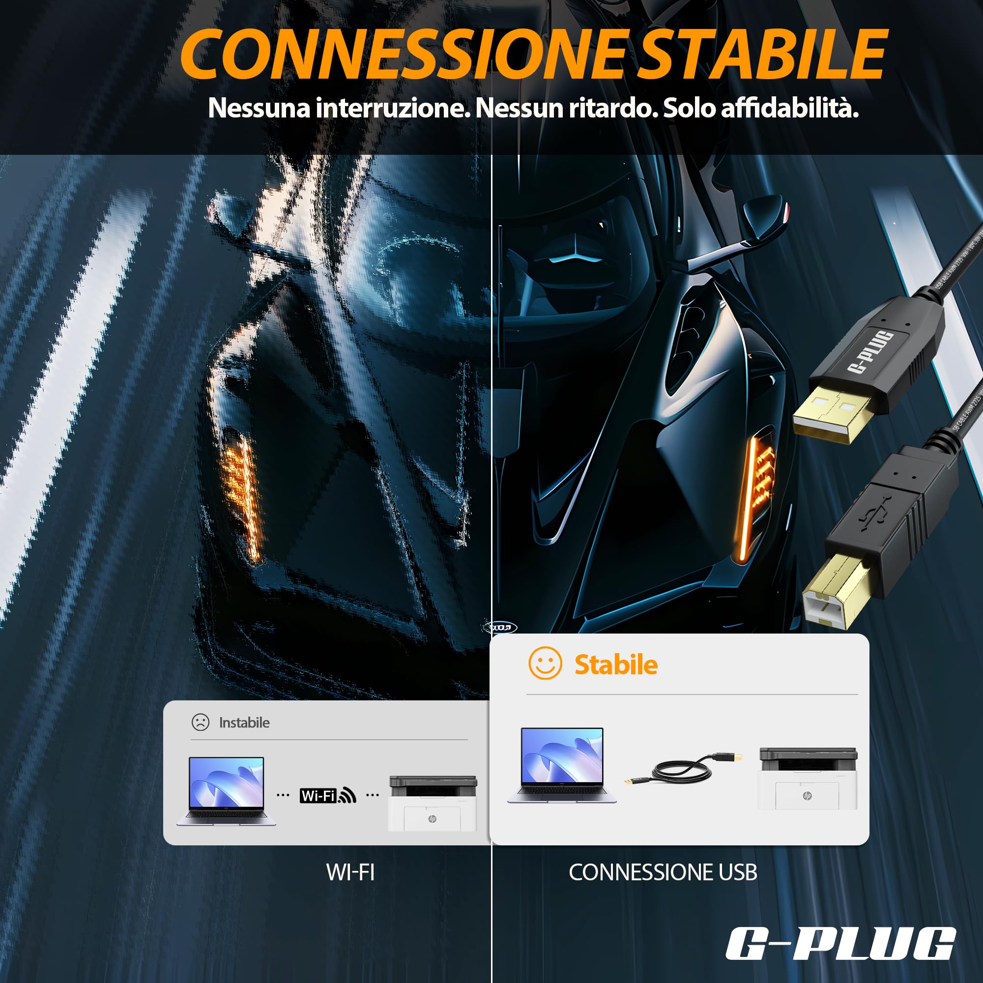 Cavo Stampante USB 2.0 G-PLUG 2m Nero Alta Velocità