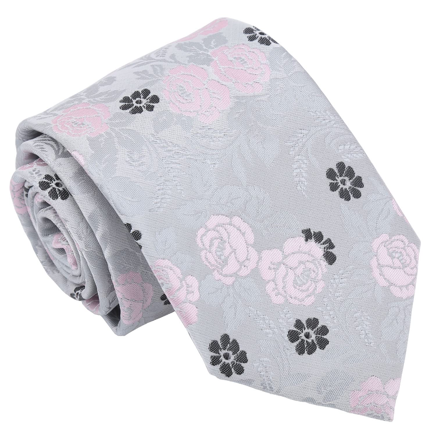 Dqt Men's Silver & Pink Paisley Floral Jacquard Tie – 8Cm Classic Width Necktie For Wedding, Business & Formal –