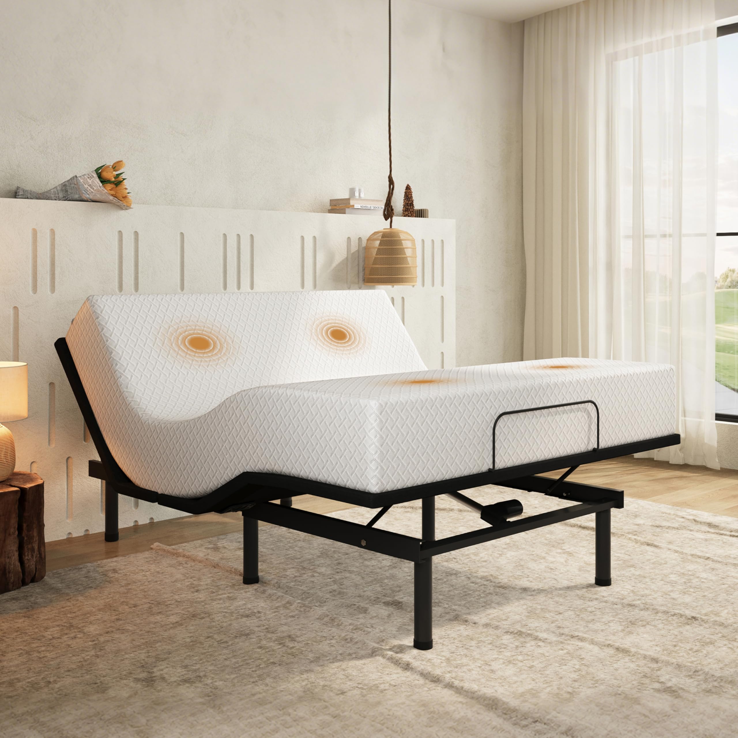 Adjustable Bed Frame Queen and 12 inch Green Tea Memory Foam Mattress，Massage，Memory Positions，Head and Foot Incline,Zero Gravity，Dual USB Ports，Under Bed Lights，Anti-Snore,Easy Assembly