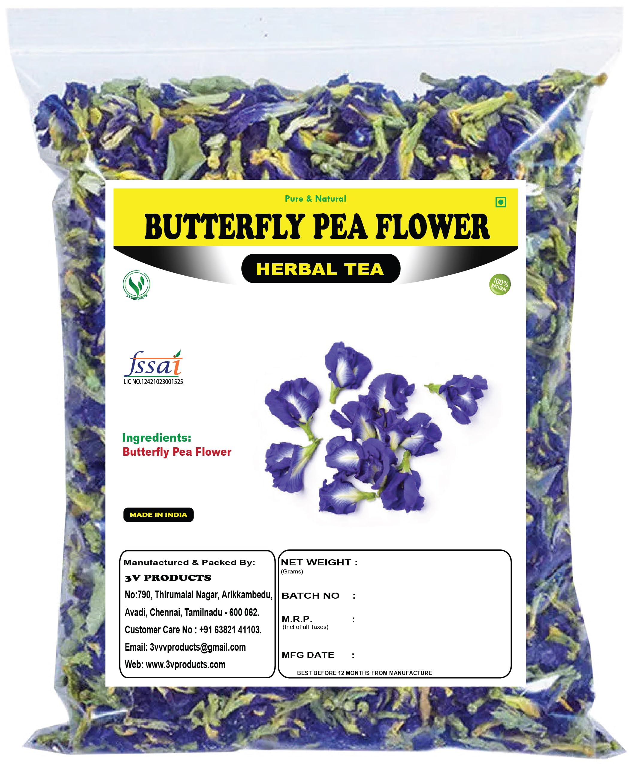 3V PRODUCTS Butterfly Pea Flower - Pack of 2x50 grams - Caffeine Free, Delicate Herbal Tea | Makes Natural Blue Purple Iced Tea, Cooler, Cocktails | Dried Whole Leaf Butterfly Pea Flowers (B0CXJL56MR) Amazon Price History, Amazon Price Tracker